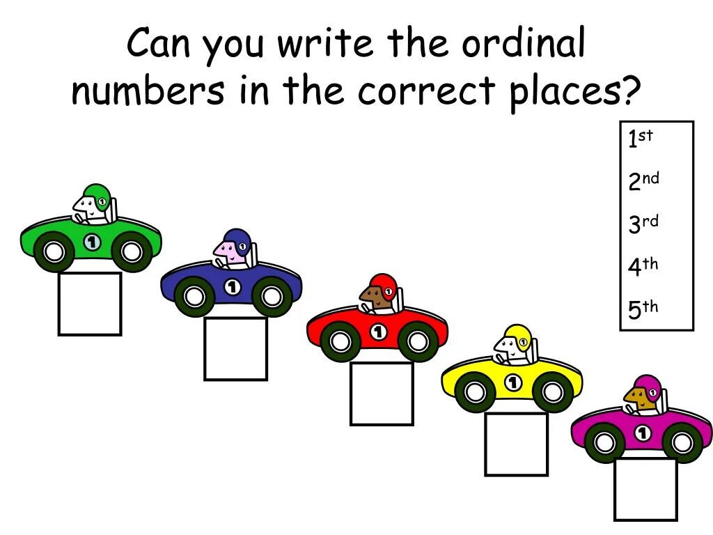 Choose the correct ordinal number. Ordinal numbers ppt. the ordinal numbers racing. ordinal numbers worksheets race. what colours and numbers are the cars.