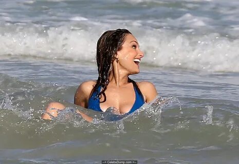 Giada De Laurentiis nipple slip in blue swimsuit at a beach in Miami - Febr...