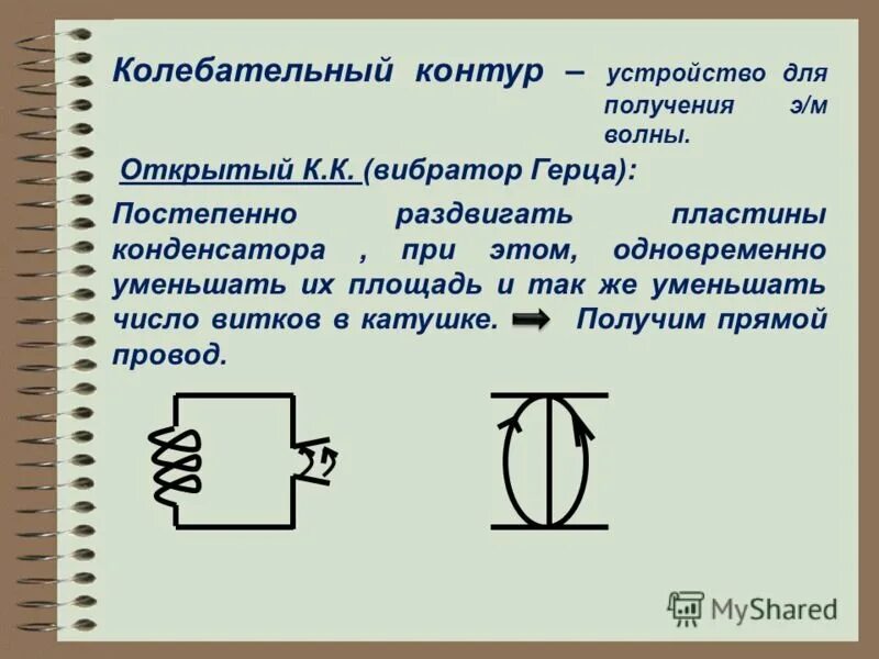 Колебательный контур. Открытый колебательный контур. Схема открытого колебательного контура. Открытый колебательный контур Герца. В колебательном контуре раздвинули пластины