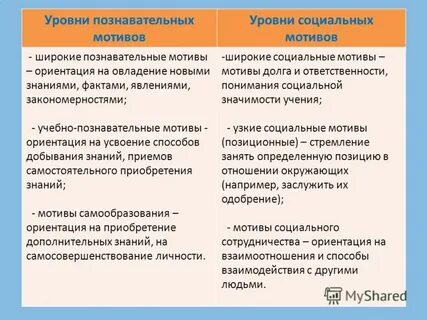 Проявление учебно познавательных мотивов