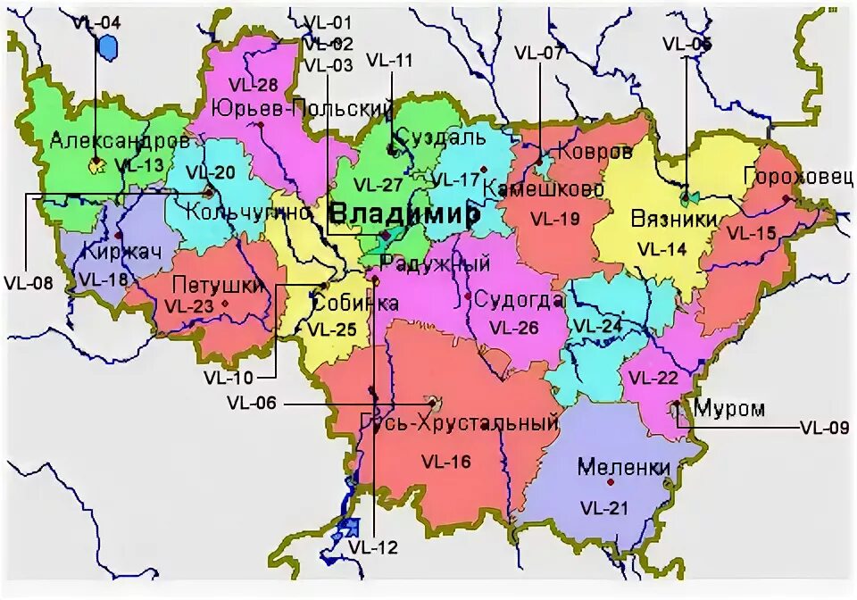 Карта Владимирской обл с районами. Карта Владимирской области по районам. Области граничащие с Владимирской областью. Карта Владимирской области с районами.