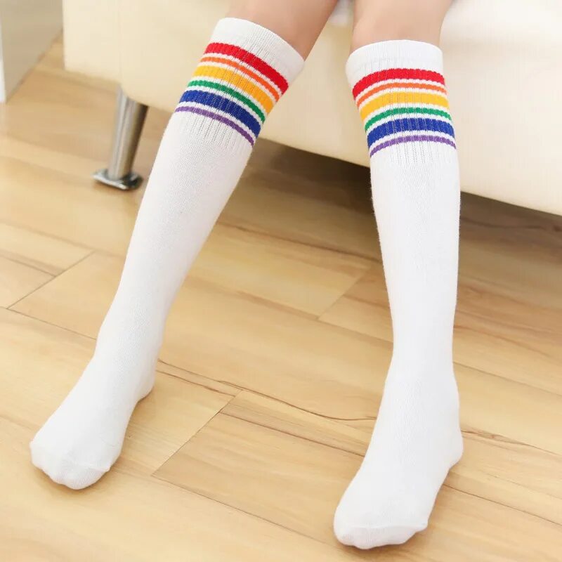 Длинные носки. Длинные гольфы рейнбоу. milano socks in-224 гольфы детские. радужные гольфы. гольфы для девочек.