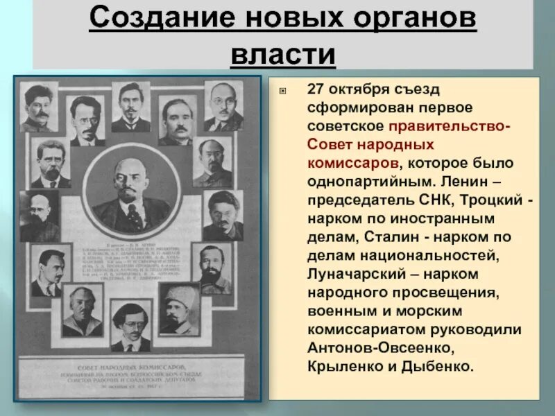 Образование большевиков. Совет народных Комиссаров 1917. Первое советское правительство СНК состав. Первое правительство Большевиков в 1917. Первый состав совета народных Комиссаров 1917.