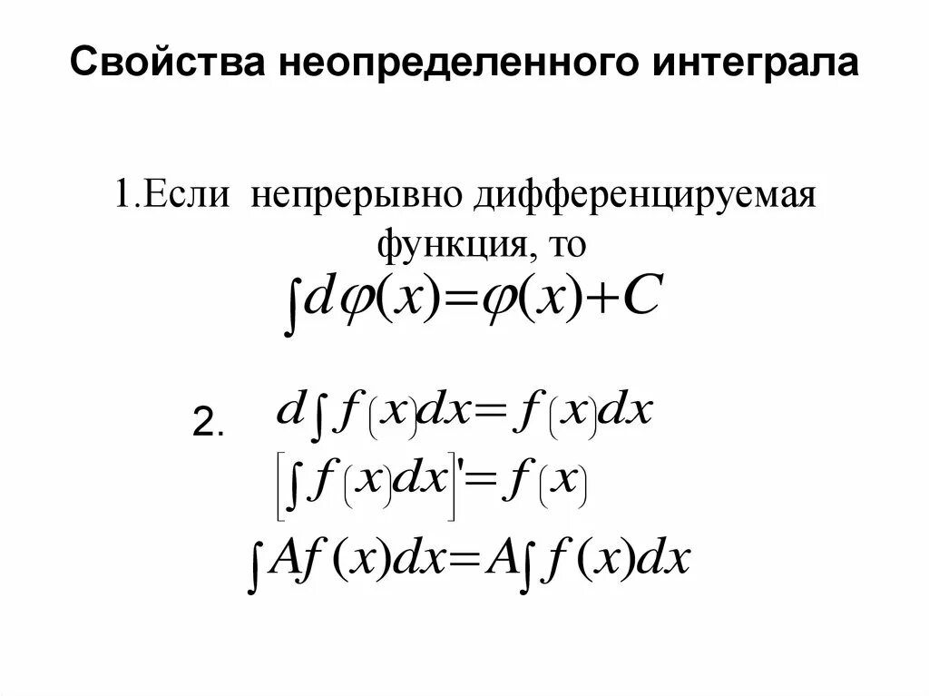 Теорема существования неопределенного интеграла. Св ва неопределенного интеграла. Основные свойства неопределенного интеграла. Непрерывно дифференцируемая функция. Неопределенный интеграл функции f x