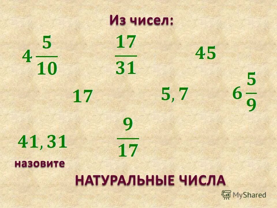 Как называются числа в дроби. Какие числа называют натуральными. какое число называется смешанным. какие числа называются натуральными.