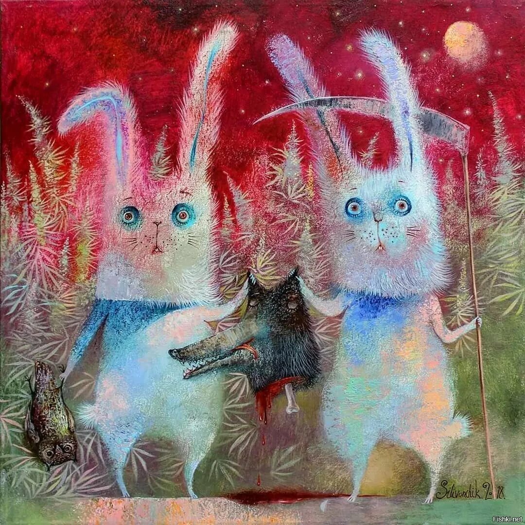 Зайцев косят траву песня. Белорусская художница Селивончик.