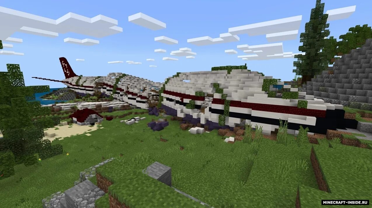 Карта крушение 1. Упавший самолет в майнкрафте. Крушение на остров майнкрафт. Майнкрафт упавший самолет. Катастрофа в майнкрафте.