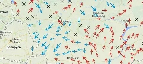 Направление ветра стрелками на карте