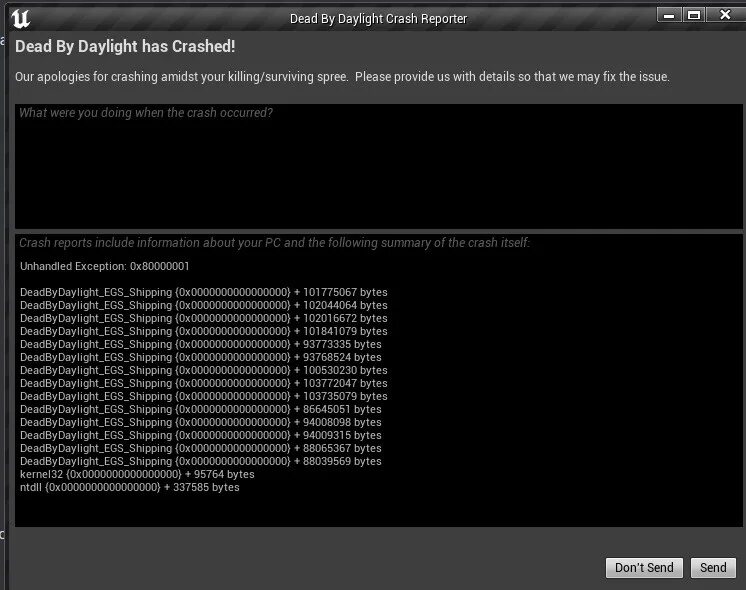 The crash issue has been fixed. Win64. crash report. краш в игре вылет. вылетает дбд при запуске.