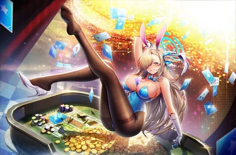 Blue Archive blonde bunny suit big boobs legs legs up boobs huge breasts bu...