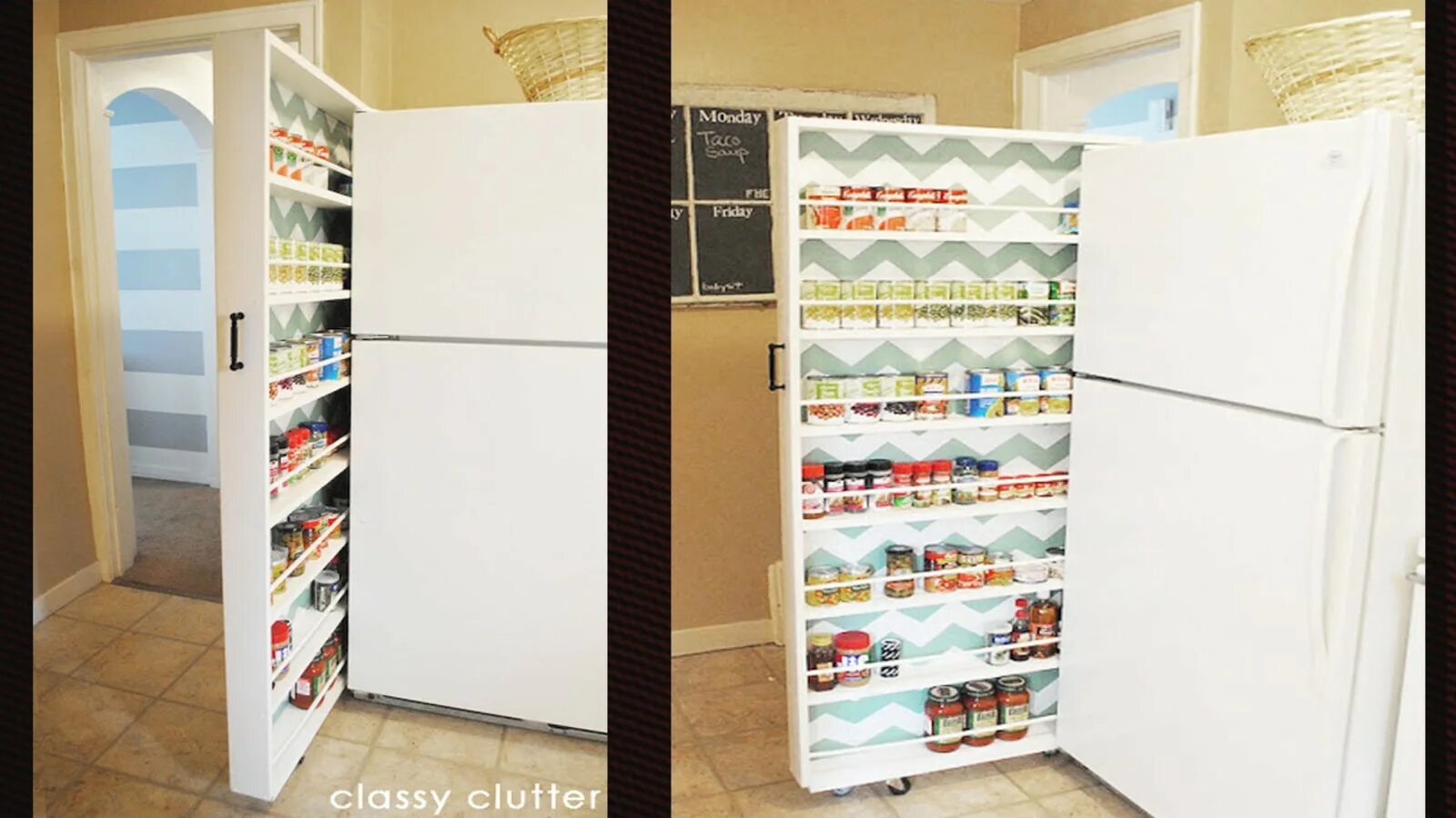 Next to the fridge