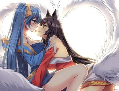 Ahri x Sona, Anime Art, Yuri, Sona, Ahri, Mylovelydevil, Девушки, League of...