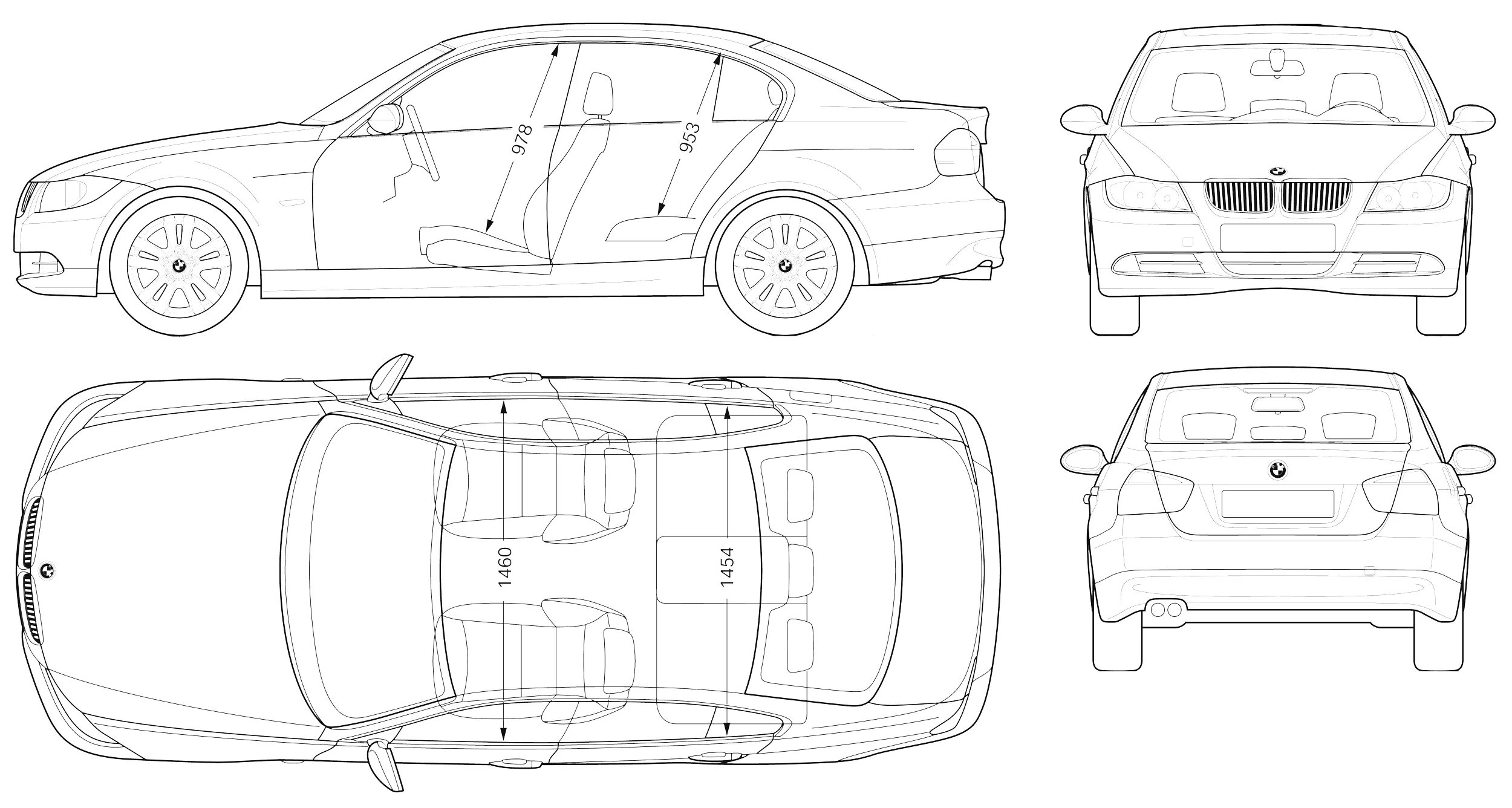 Рисунок ширина. Габариты БМВ е90. Габариты БМВ 3 е90. BMW 3 чертеж. BMW e90 чертеж.