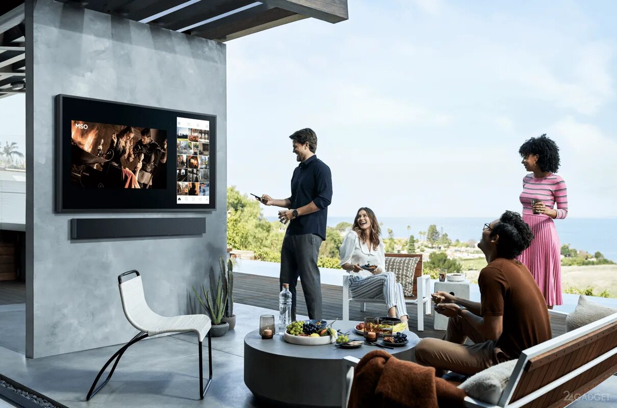 Samsung the Terrace. Samsung Terrace TV. Телевизоры Samsung для террасы. Уличный телевизор. Телевизор формат avi