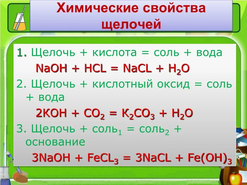 Hcl n реакция. Химические реакции соли кислоты основания оксиды. 2 Химические свойства щелочей. Свойства нерастворимых оснований. Химические свойства нерастворимых оснований.