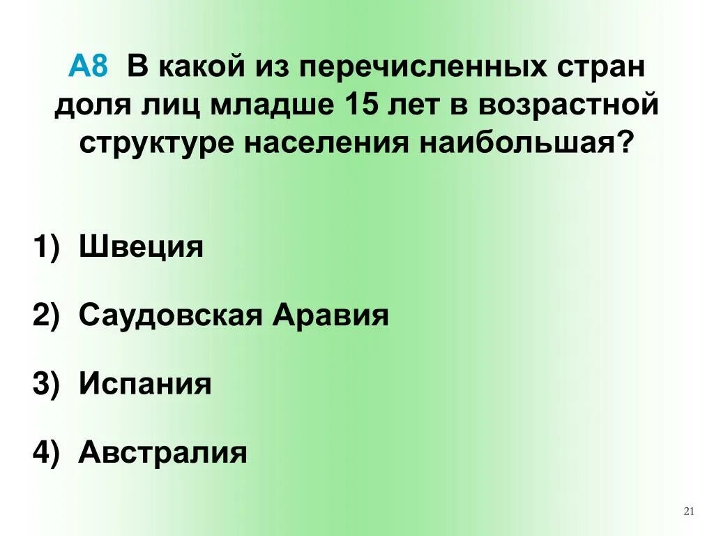 Какой из перечисленных стран не встречается. Страна с наибольшей долей детей в возрастной структуре.