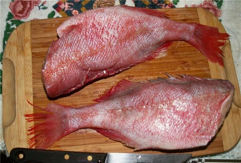 Красный морской окунь жареный на сковороде