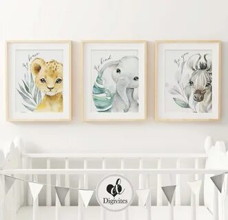 Nursery Wall Art 3 set print. Nursery Safari animal Print. Etsy