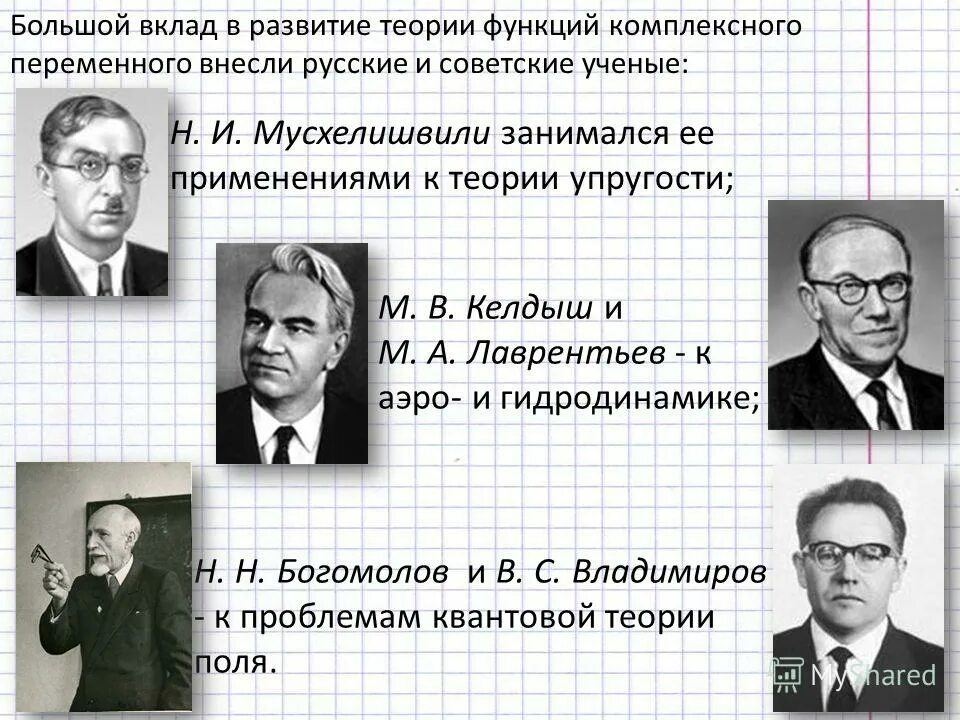 Теории и функций определенной. Советские ученые большой вклад в развитие. Н. И. Мусхелишвили. Мусхелишвили теория упругости. Лаврентьев теория функций комплексного переменного.