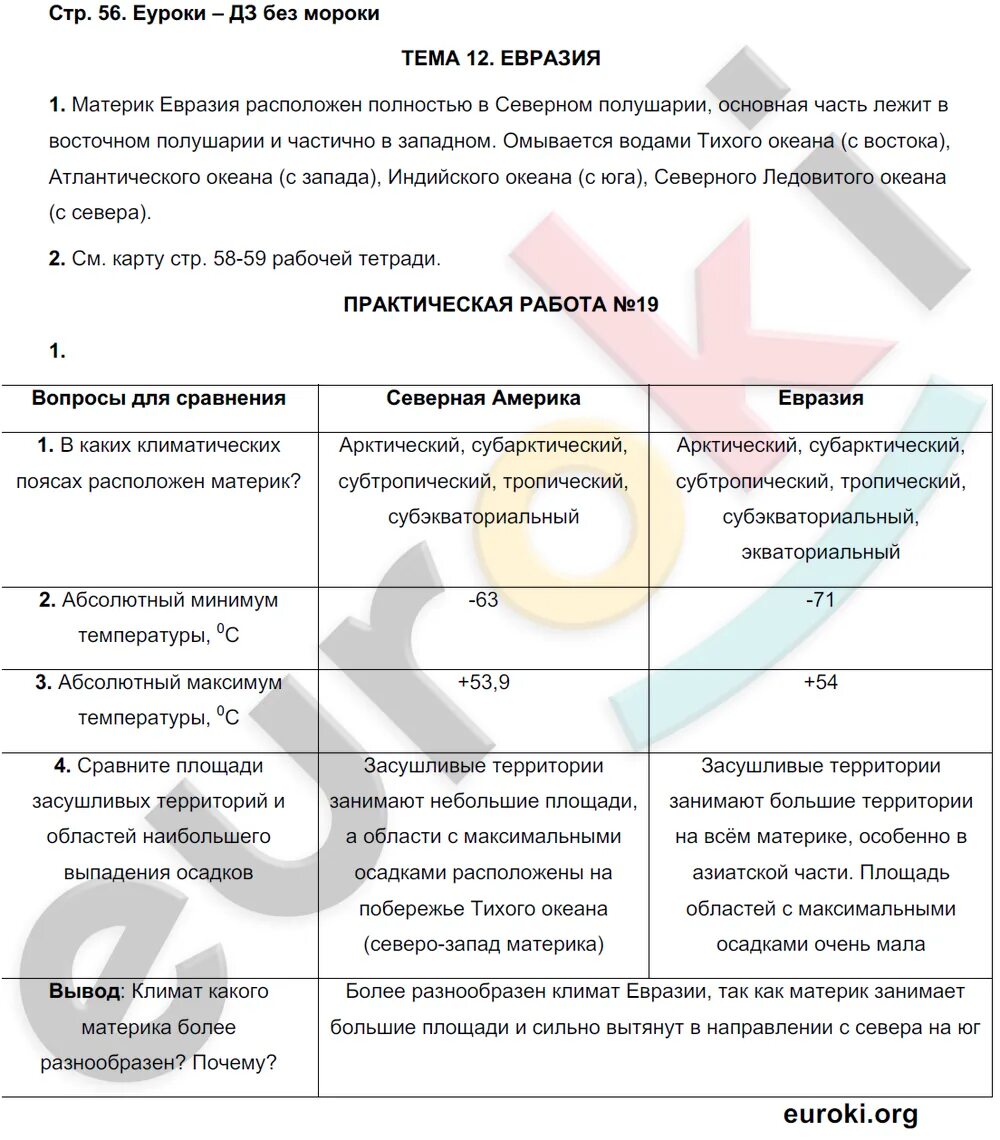 Сравните географическое положение евразии и северной америки. Сравнить климат Евразии и климат Северной Америки таблица 7 класс. Климаты Северной Америки таблица 7 класс ответы таблица. Сравнение климата Евразии и Северной Америки таблица. Практическая работа по географии 7 класс климат таблица.