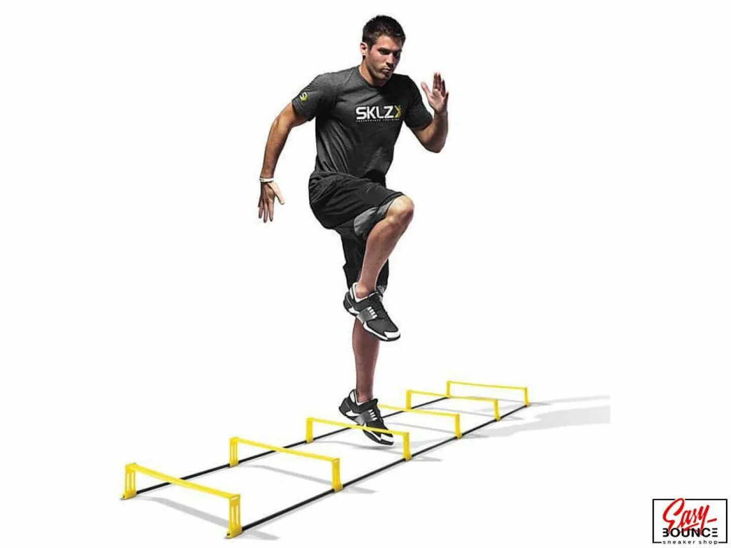 Тренажер для координации. Скоростные барьеры SKLZ 6x Hurdles. Дорожка координационная SKLZ quick Ladder SAQ-sl01-02. Тренажер для прыжков. Прыжки через препятствия.