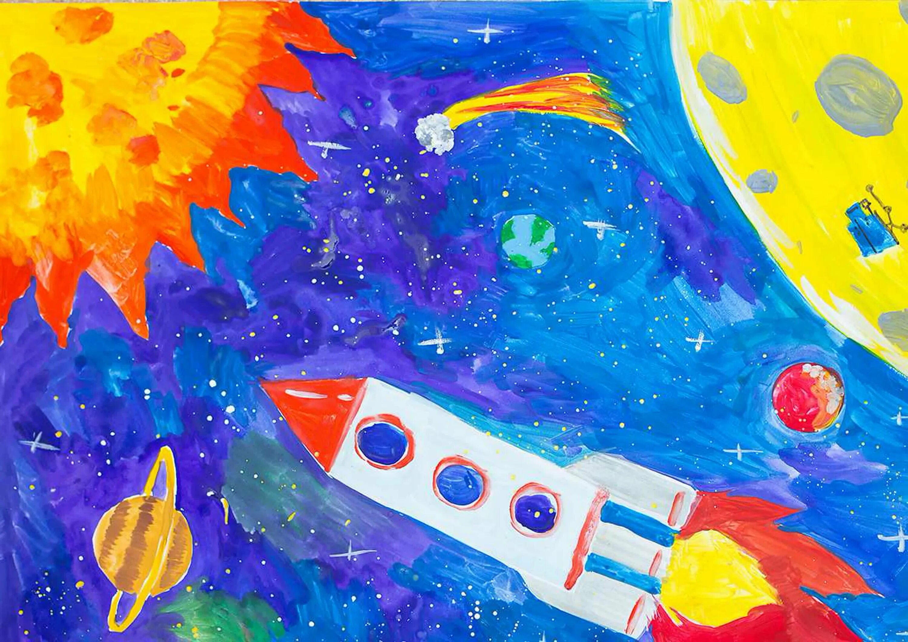 Рисунок на тему космос. Рисование на тему космос. Рисунок на космическую тему. Рисование космос для дошкольников.