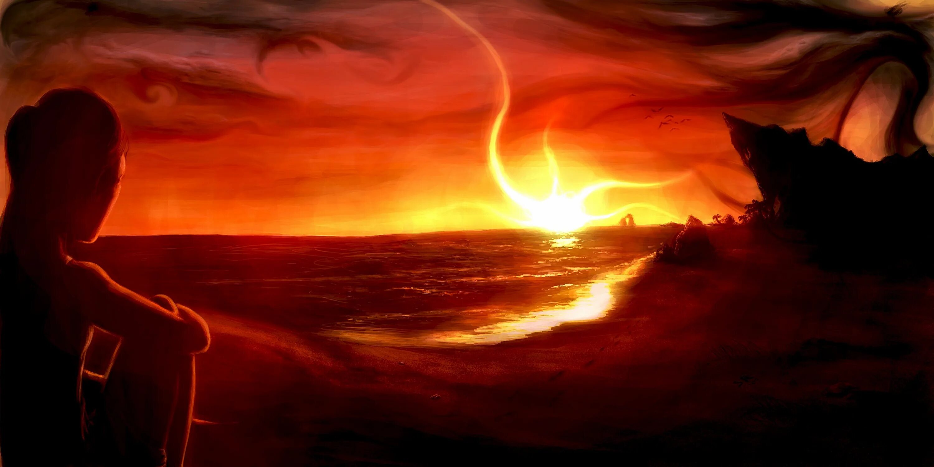 Убитое солнце. Закат. человек и закат арт. закат фэнтези. человек солнце арт.