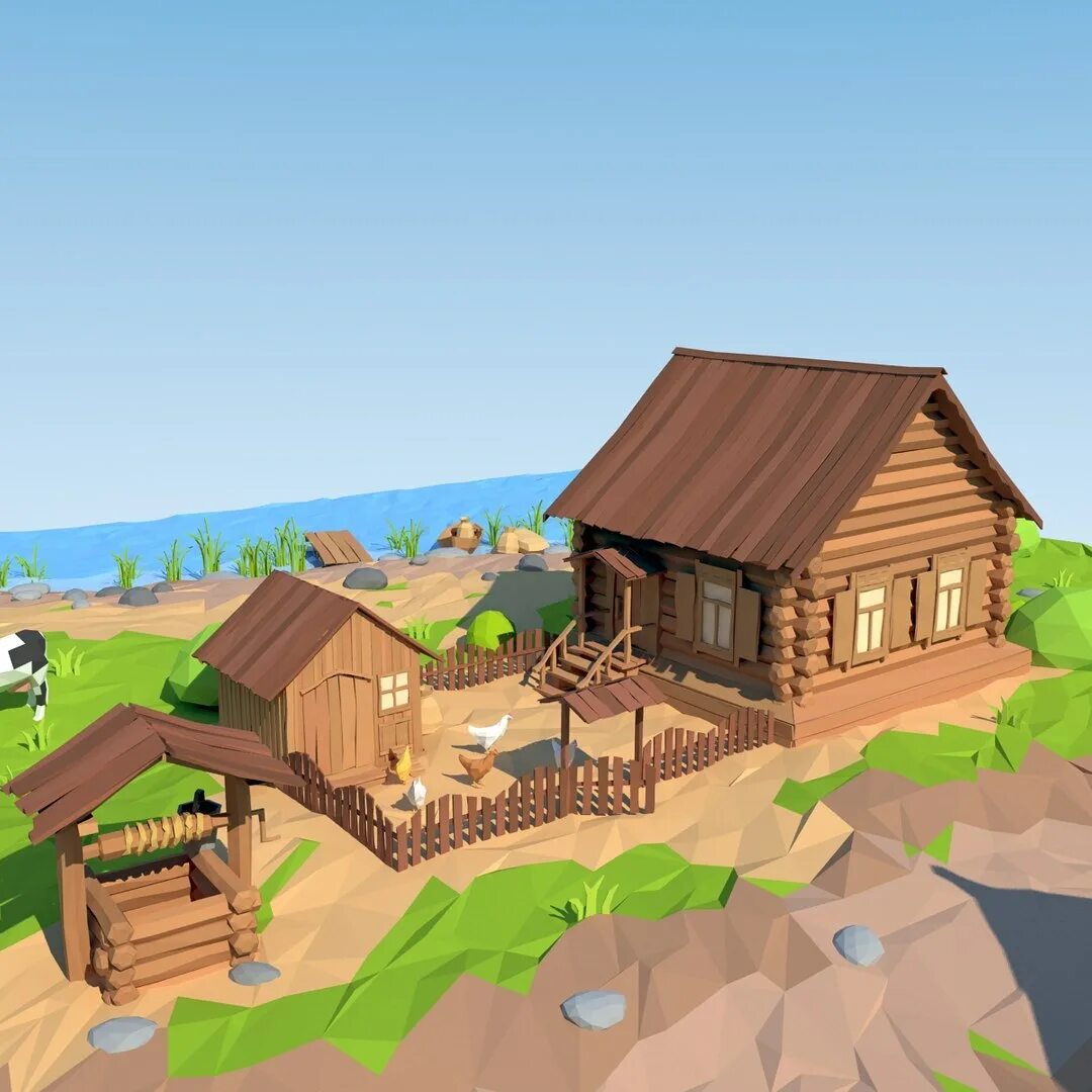 3d village. Лоу Поли деревня. Лоу Поли стиль деревня. Деревенский дом Low Poly. Домик Лоу Поли.