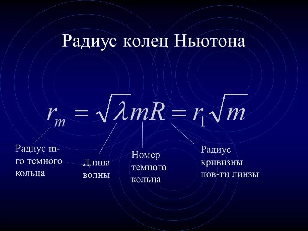 Радиус колец Ньютона. Радиус темного кольца Ньютона. Радиус кривизны колец Ньютона. Кольца Ньютона радиус темного кольца. Темные кольца ньютона