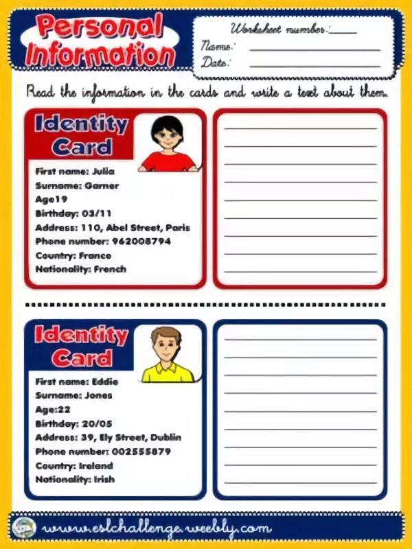 Personal identification. Personal identification worksheets. Identity card 4 класс. Personal identification worksheets. Identity card worksheets.