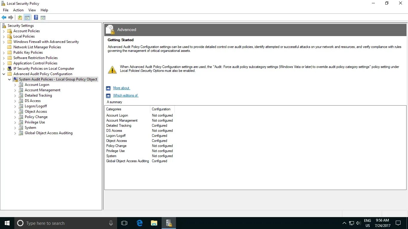 Window location search. Advanced audit policy configuration. политика безопасности windows 10. local policy. local security policy audit policy.