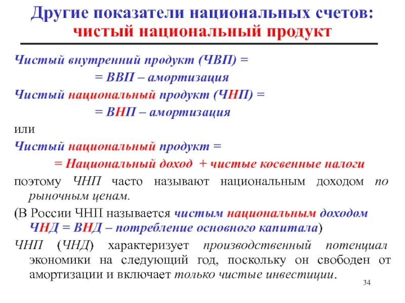 Чистый национальный продукт (ЧНП). Чистый внутренний продукт и чистый национальный доход. Другие показатели национальных счетов. ЧНП И ЧВП. Показатели чистого национального продукта