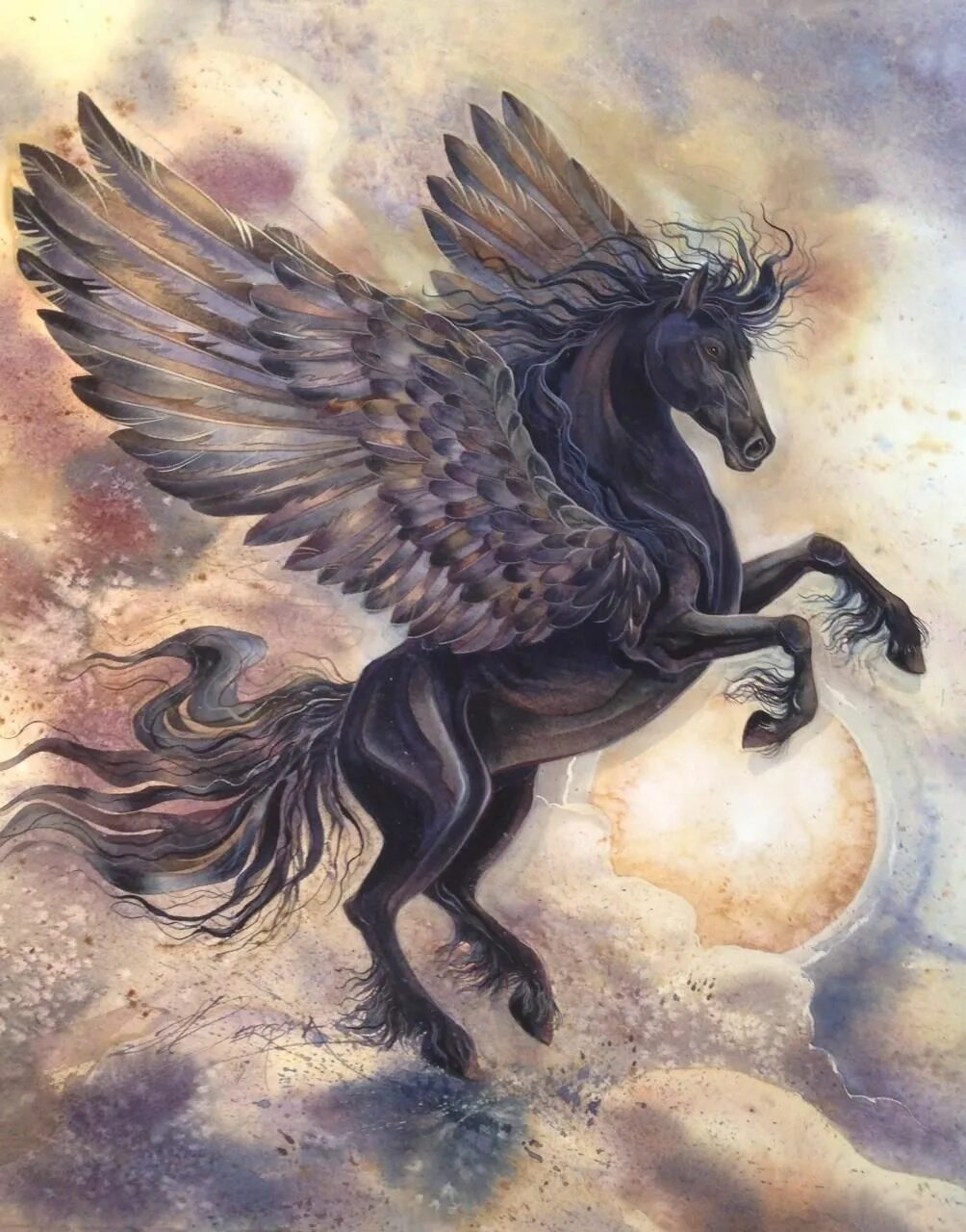 Какой из коней был крылатым. Пегас Греческая мифология. Конь с крыльями. Черная лошадь с крыльями. Мифическое животное.