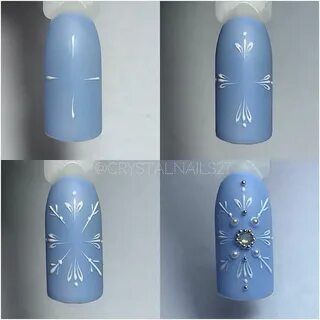 Нарисовать снежинки на ногтях гель лаком пошагово