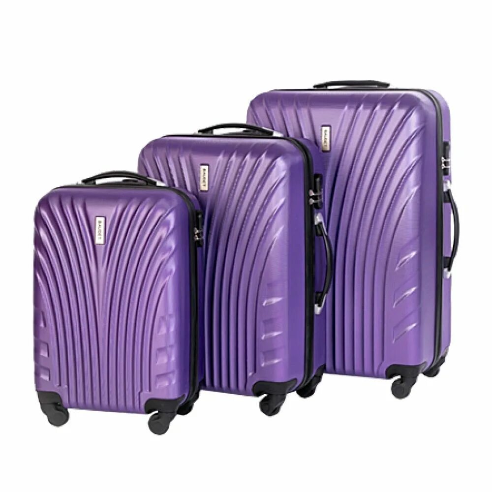 Где купить недорогой чемодан. Чемодан Baudet фиолетовый 70л. Чемодан auchamo на колесах фиолетовый. Пластиковый чемодан на 4 колесах 360 сиреневый. Чемодан пластиковый Росб на 4 колесах.