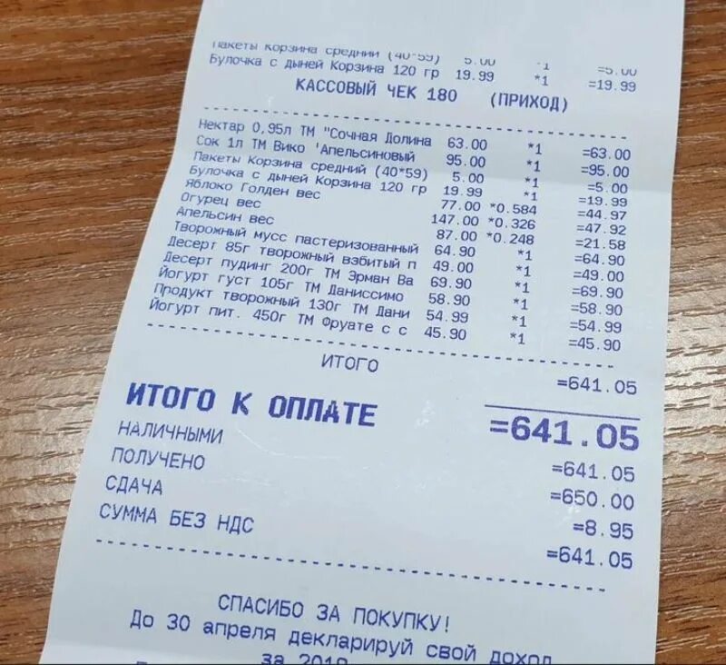 Продуктовые чеки