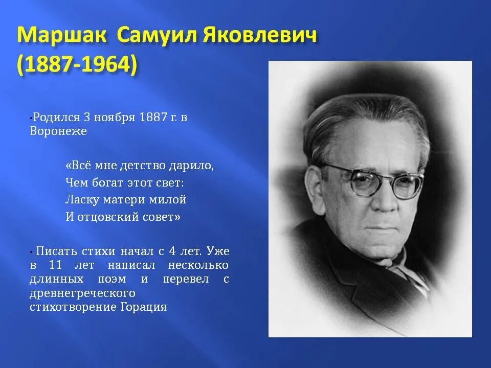 Какие стихи писал маршак. Творчество Самуила Маршака 3 класс. Дети Маршака Самуила Яковлевича. План Самуила Яковлевича Маршака 1887-1964.