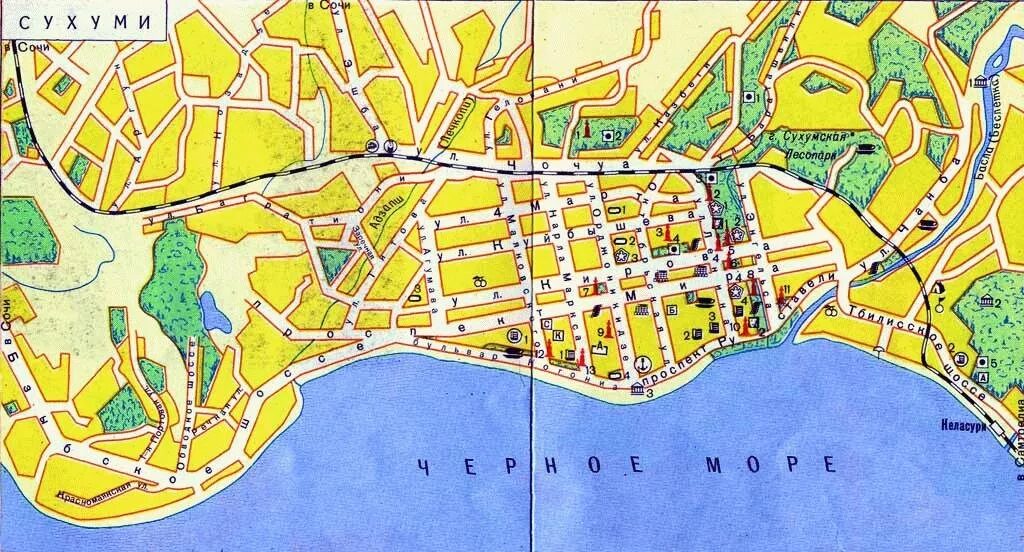 Сухуми где находится. Сухум на карте Абхазии. Сухум Абхазия карта города. Сухум Абхазия карта города с улицами. Карта Сухуми Абхазия с достопримечательностями.