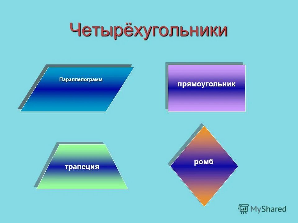 Какие существуют четырехугольники. Четырехугольники и их названия. Четырехугольники для дошкольников. Ромб это четырехугольник. Четырехугольник старшая группа.