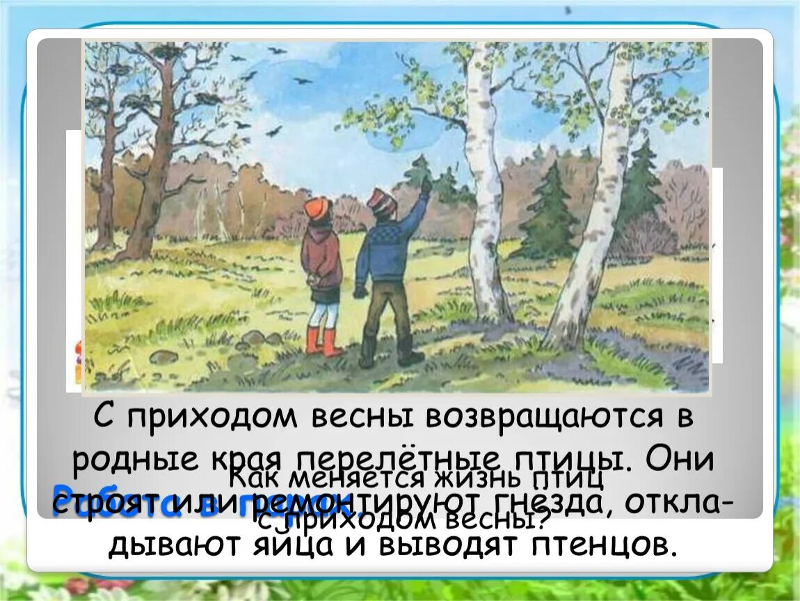 Весной возвращаются из теплых стран. С приходом весны вернулись птицы. Возвращение весны. Что возвращается весной. Приход весны 2 класс окружающий мир.