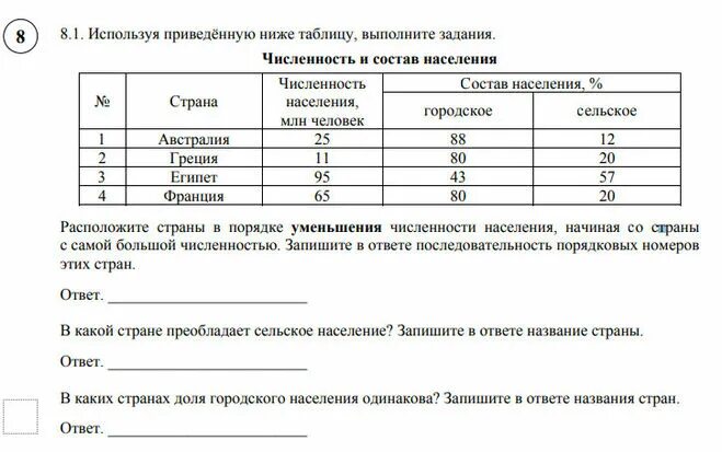 В приведенной ниже таблице представлены некоторые характеристики. Используя приведённую ниже таблицу выполните задания. Используйте приведённую ниже таблицу выполните задание. Используя представленную ниже таблицу выполните задания. Используя представленную ниже таблицу выполните задания численность.