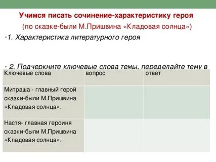 Главные герои произведения кладовая