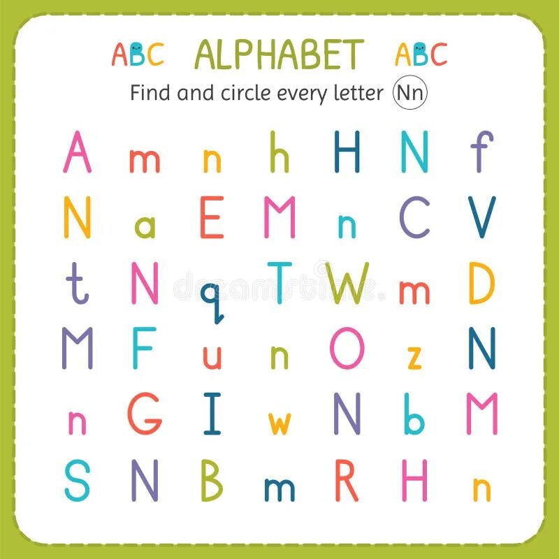 Find letter n. Find n. круги с английскими буквами. abc алфавит.