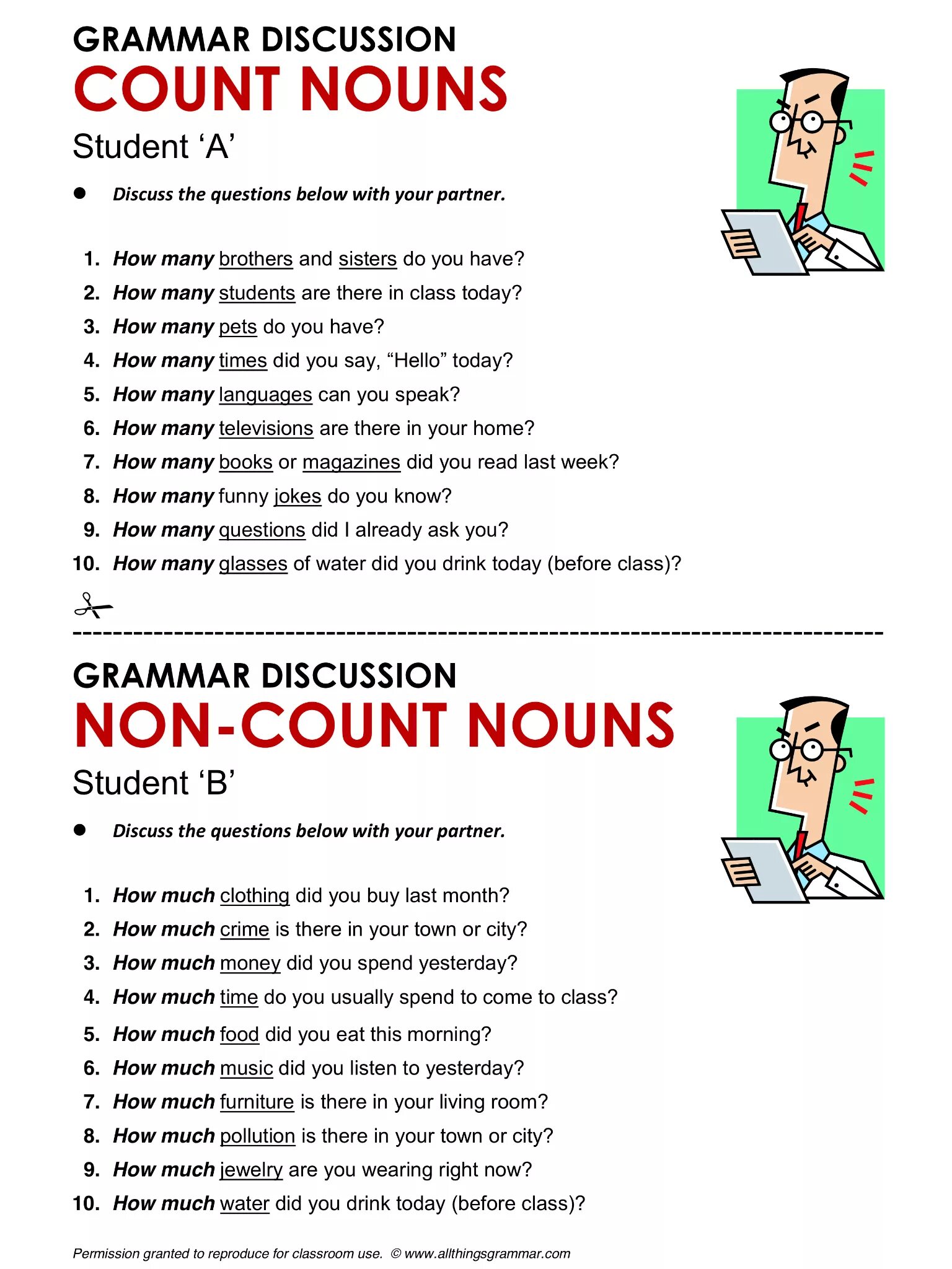 Non count Nouns. Count and non count Nouns. Grammar: count and non-count Nouns Worksheets. Allthingsgrammar. Any other questions