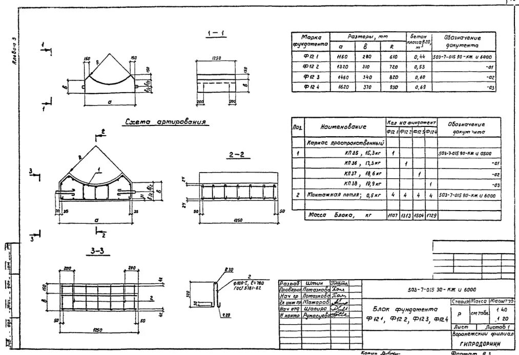 ТПР 503-7-015.90. Блоки фундамента ф 20. Фундаментные блоки ф1 ф2 ф3. 503-7-015.90-КЖ.И.1000.