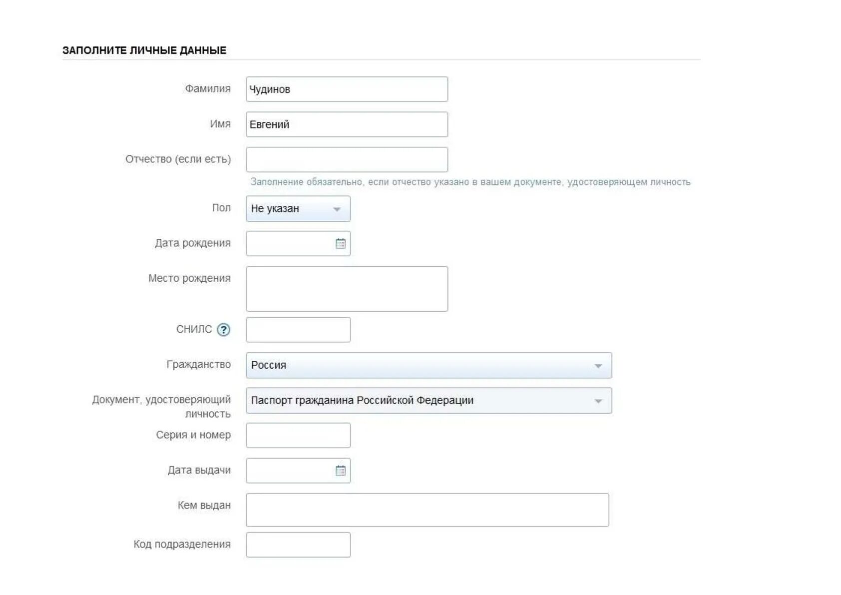 Паспортные данные что указывать. Заполнение данных. Форма заполнения данных. Форма регистрации на госуслуга.