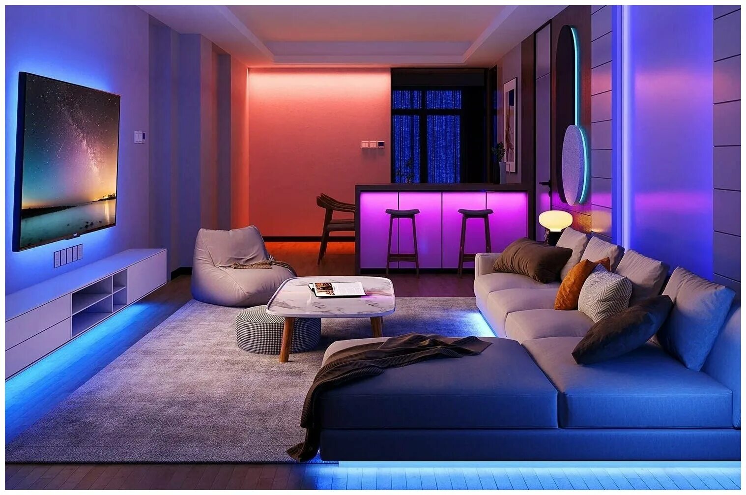 включи обычную подсветку. светодиодная подсветка в комнате. неоновая подсветка окон. подсветка в интерьере. светодиодная подсветка на стене.