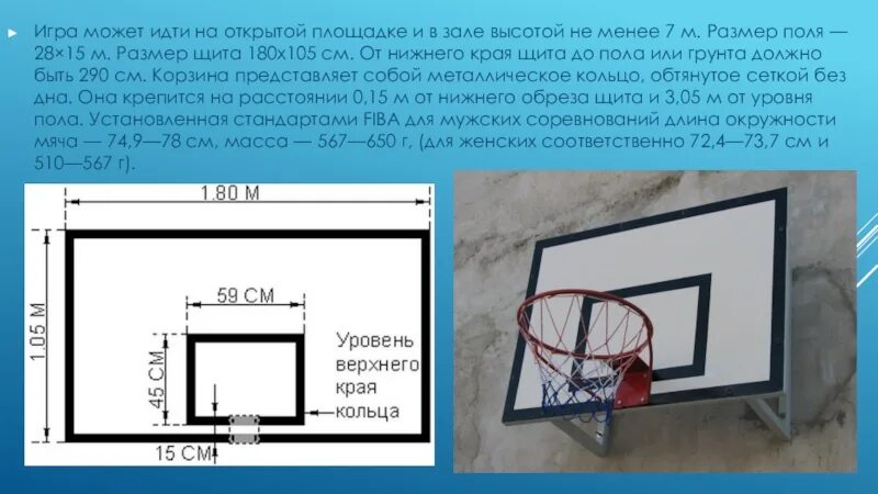 Официальные правила баскетбола фиба действуют егэ. Баскетбольный щит Размеры обводки. Баскетбольная сеть №7 FIBA чертеж. Стандарты FIBA для мячей. Высота Нижнего края щита над поверхностью площадки баскетбол.