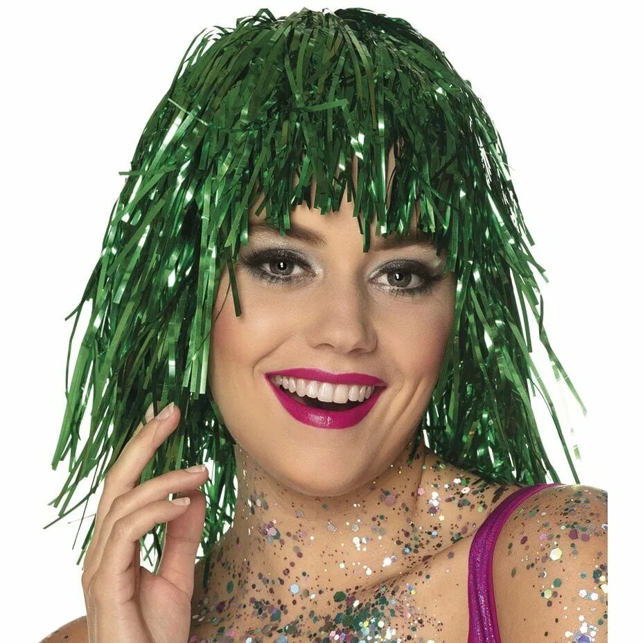 парик новогодний. прическа с дождиком на новый. мишура для волос. украшения для волос. прическа с дождиком на новый.