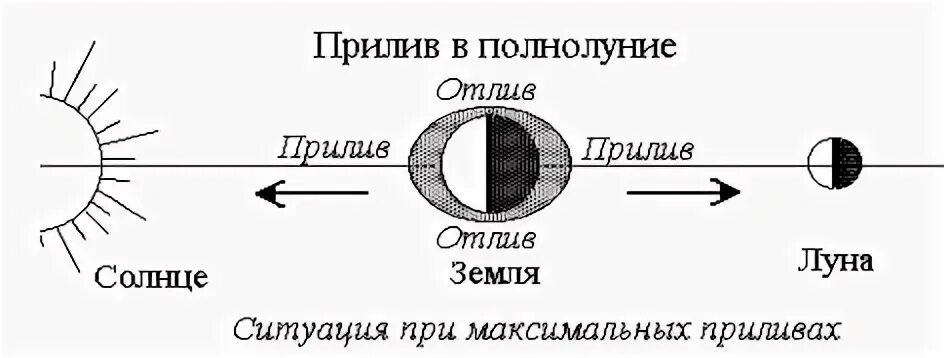 Притяжение луны вызывает. Приливы и отливы влияние Луны схема. Механизм явления приливов и отливов на земле схема. Схема образования приливов и отливов. Рисунок приливов и отливов на земле.